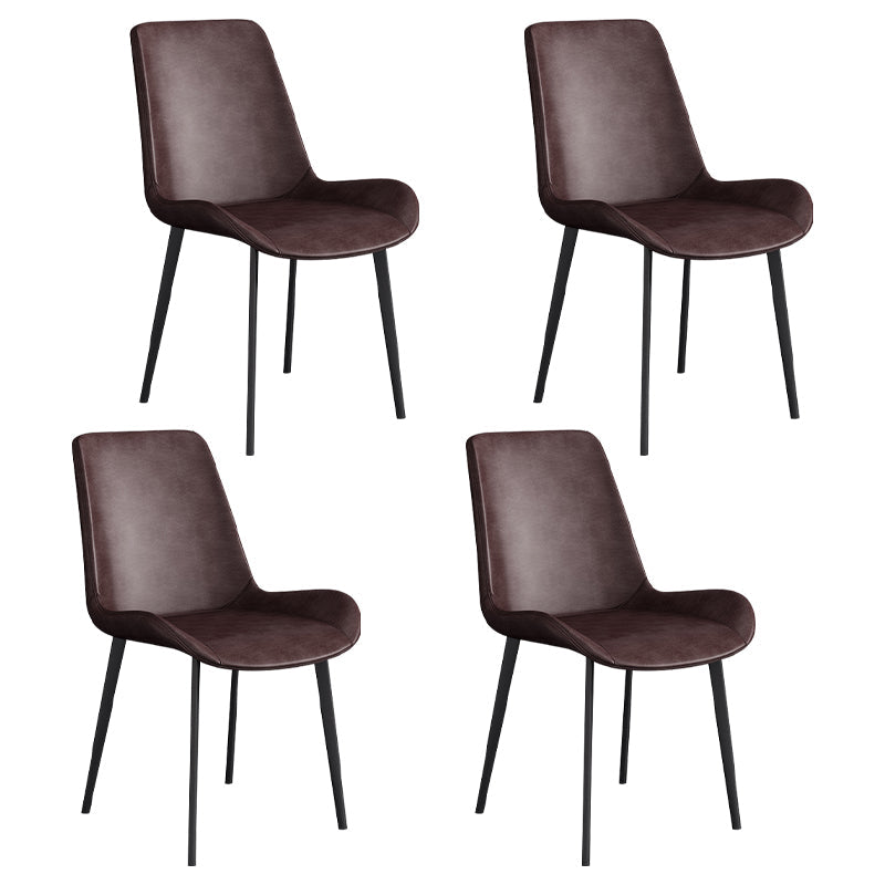 Leather Scandinavian Restaurant Side Chair Parsons Dining Chair with Metal Legs Dark Brown 4 Piece Set Black Clearhalo ' kitchen&dining_furn' 'Dining Chairs' 'Dining Tables & Seating' 'dining_chair' 'furn' 'furn_dining_chair' 'Furniture' 'furniture_dining_chair' 'Kitchen & Dining Furniture' 'kitchen' 3852741