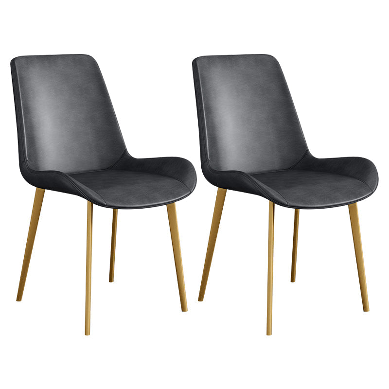 Leather Scandinavian Restaurant Side Chair Parsons Dining Chair with Metal Legs Dark Gray 2 Piece Set Brass Gold Clearhalo ' kitchen&dining_furn' 'Dining Chairs' 'Dining Tables & Seating' 'dining_chair' 'furn' 'furn_dining_chair' 'Furniture' 'furniture_dining_chair' 'Kitchen & Dining Furniture' 'kitchen' 3852752