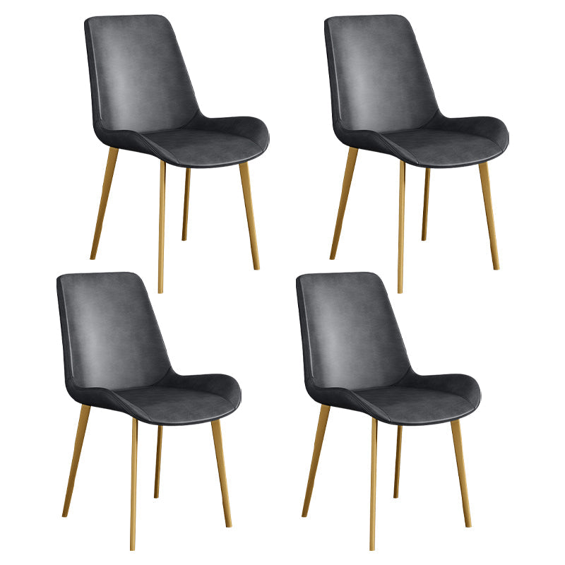 Leather Scandinavian Restaurant Side Chair Parsons Dining Chair with Metal Legs Dark Gray 4 Piece Set Brass Gold Clearhalo ' kitchen&dining_furn' 'Dining Chairs' 'Dining Tables & Seating' 'dining_chair' 'furn' 'furn_dining_chair' 'Furniture' 'furniture_dining_chair' 'Kitchen & Dining Furniture' 'kitchen' 3852753