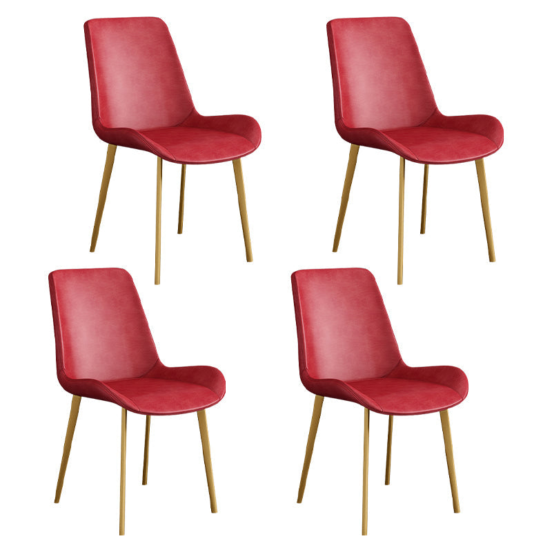 Leather Scandinavian Restaurant Side Chair Parsons Dining Chair with Metal Legs Red 4 Piece Set Brass Gold Clearhalo ' kitchen&dining_furn' 'Dining Chairs' 'Dining Tables & Seating' 'dining_chair' 'furn' 'furn_dining_chair' 'Furniture' 'furniture_dining_chair' 'Kitchen & Dining Furniture' 'kitchen' 3852756