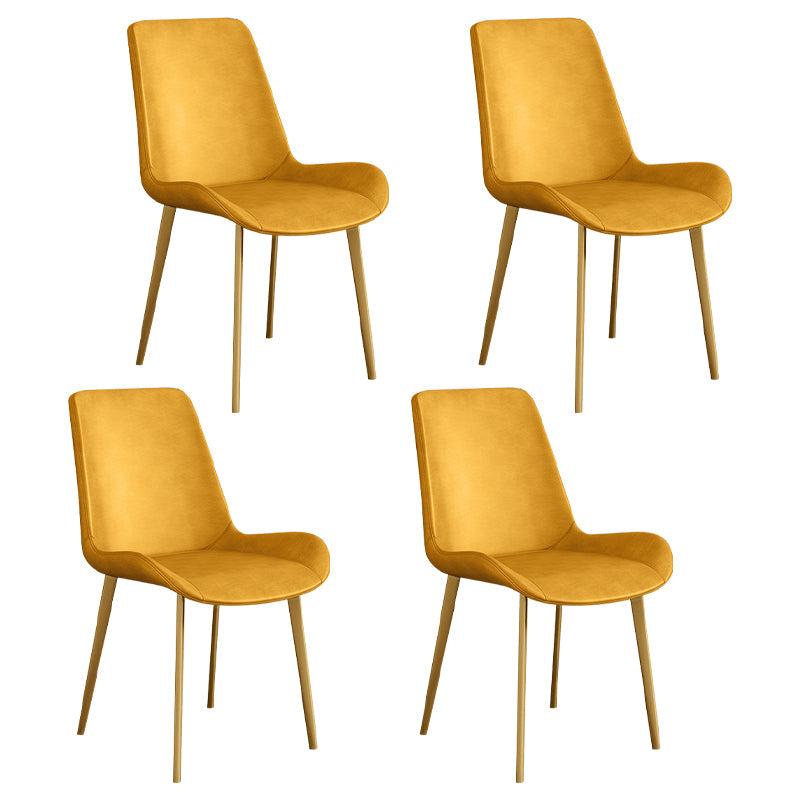 Leather Scandinavian Restaurant Side Chair Parsons Dining Chair with Metal Legs Yellow 4 Piece Set Brass Gold Clearhalo ' kitchen&dining_furn' 'Dining Chairs' 'Dining Tables & Seating' 'dining_chair' 'furn' 'furn_dining_chair' 'Furniture' 'furniture_dining_chair' 'Kitchen & Dining Furniture' 'kitchen' 3852759