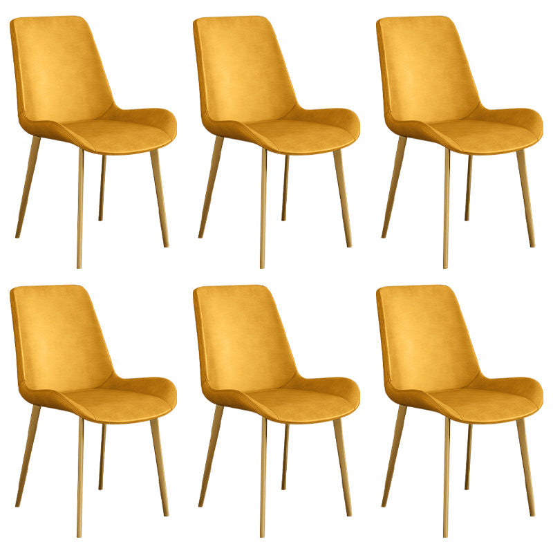 Leather Scandinavian Restaurant Side Chair Parsons Dining Chair with Metal Legs Yellow 6 Piece Set Brass Gold Clearhalo ' kitchen&dining_furn' 'Dining Chairs' 'Dining Tables & Seating' 'dining_chair' 'furn' 'furn_dining_chair' 'Furniture' 'furniture_dining_chair' 'Kitchen & Dining Furniture' 'kitchen' 3852760