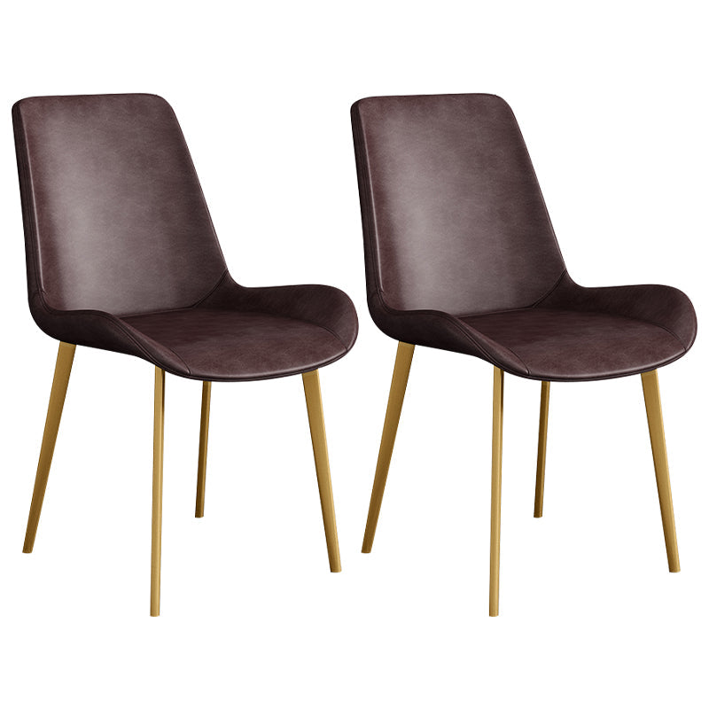 Leather Scandinavian Restaurant Side Chair Parsons Dining Chair with Metal Legs Dark Brown 2 Piece Set Brass Gold Clearhalo ' kitchen&dining_furn' 'Dining Chairs' 'Dining Tables & Seating' 'dining_chair' 'furn' 'furn_dining_chair' 'Furniture' 'furniture_dining_chair' 'Kitchen & Dining Furniture' 'kitchen' 3852770