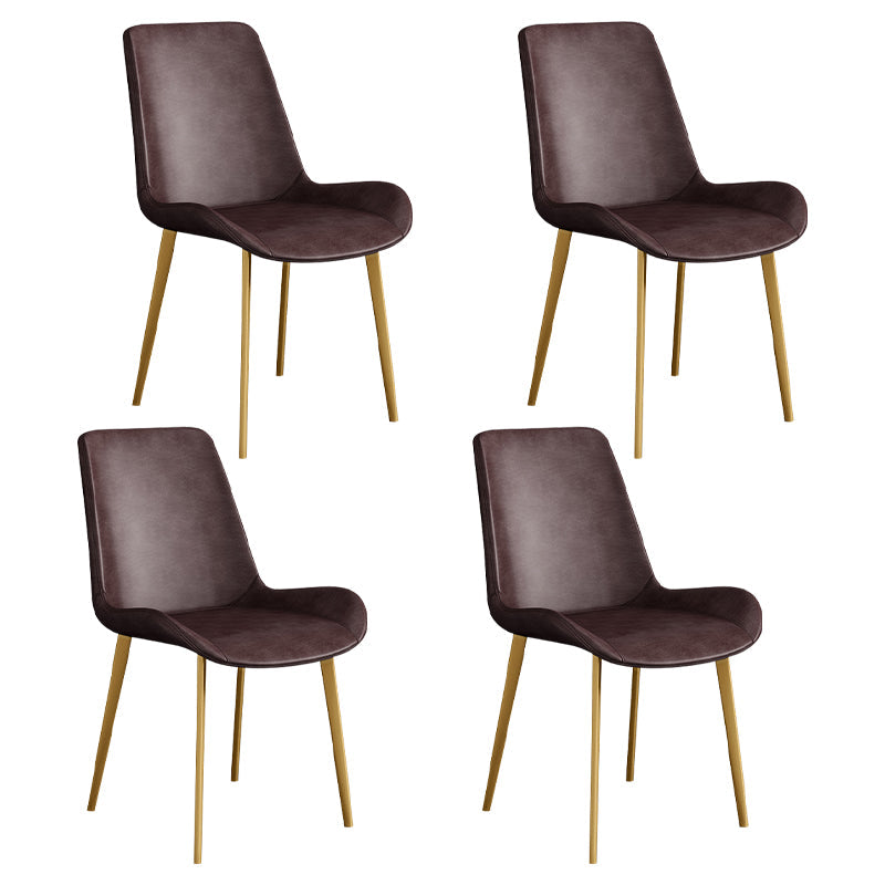 Leather Scandinavian Restaurant Side Chair Parsons Dining Chair with Metal Legs Dark Brown 4 Piece Set Brass Gold Clearhalo ' kitchen&dining_furn' 'Dining Chairs' 'Dining Tables & Seating' 'dining_chair' 'furn' 'furn_dining_chair' 'Furniture' 'furniture_dining_chair' 'Kitchen & Dining Furniture' 'kitchen' 3852771