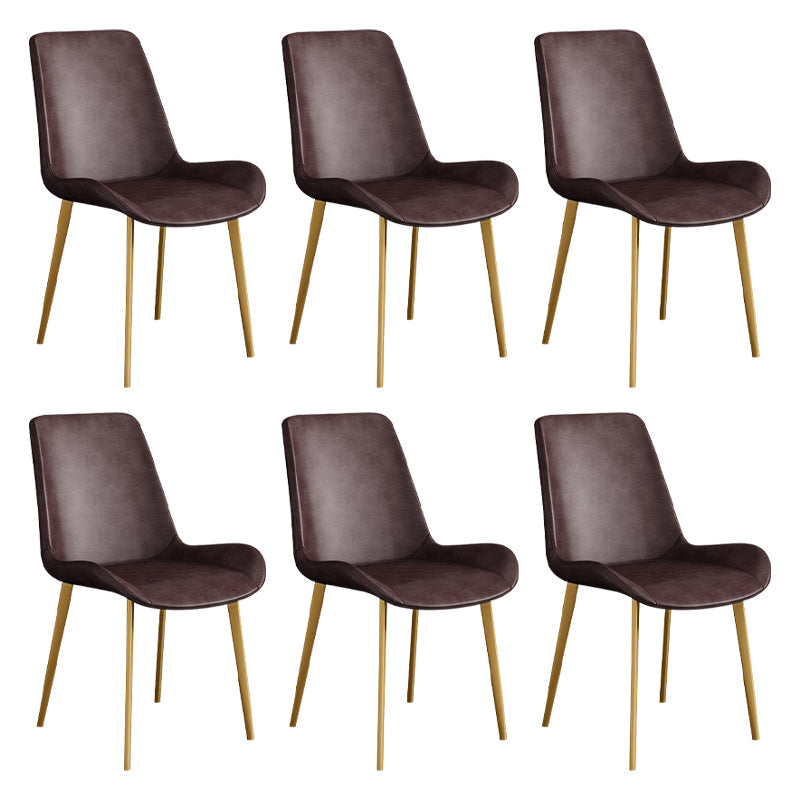 Leather Scandinavian Restaurant Side Chair Parsons Dining Chair with Metal Legs Dark Brown 6 Piece Set Brass Gold Clearhalo ' kitchen&dining_furn' 'Dining Chairs' 'Dining Tables & Seating' 'dining_chair' 'furn' 'furn_dining_chair' 'Furniture' 'furniture_dining_chair' 'Kitchen & Dining Furniture' 'kitchen' 3852772