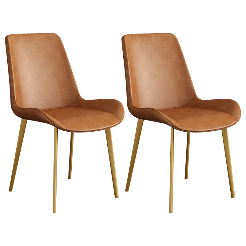Leather Scandinavian Restaurant Side Chair Parsons Dining Chair with Metal Legs Orange 2 Piece Set Brass Gold Clearhalo ' kitchen&dining_furn' 'Dining Chairs' 'Dining Tables & Seating' 'dining_chair' 'furn' 'furn_dining_chair' 'Furniture' 'furniture_dining_chair' 'Kitchen & Dining Furniture' 'kitchen' 3852773