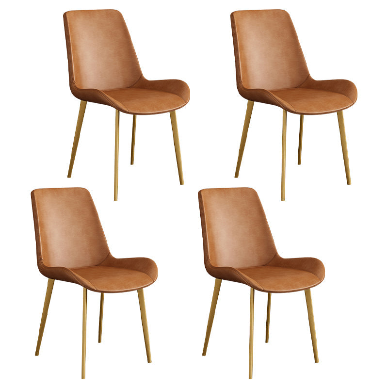 Leather Scandinavian Restaurant Side Chair Parsons Dining Chair with Metal Legs Orange 4 Piece Set Brass Gold Clearhalo ' kitchen&dining_furn' 'Dining Chairs' 'Dining Tables & Seating' 'dining_chair' 'furn' 'furn_dining_chair' 'Furniture' 'furniture_dining_chair' 'Kitchen & Dining Furniture' 'kitchen' 3852774