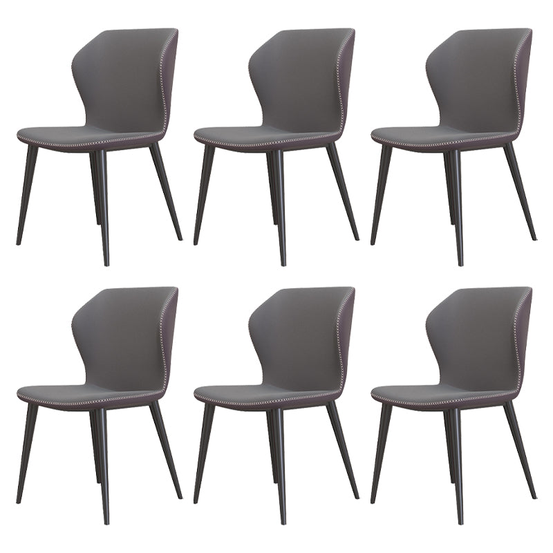 Contemporary Style Leather Dining Chairs Wingback Dining Armless Chair for Home Use Dark Gray 6 Piece Set Black Clearhalo ' kitchen&dining_furn' 'Dining Chairs' 'Dining Tables & Seating' 'dining_chair' 'furn' 'furn_dining_chair' 'Furniture' 'furniture_dining_chair' 'Kitchen & Dining Furniture' 'kitchen' 3852781