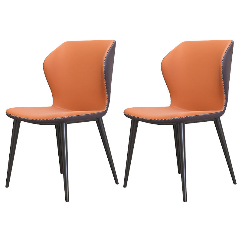 Contemporary Style Leather Dining Chairs Wingback Dining Armless Chair for Home Use Orange 2 Piece Set Black Clearhalo ' kitchen&dining_furn' 'Dining Chairs' 'Dining Tables & Seating' 'dining_chair' 'furn' 'furn_dining_chair' 'Furniture' 'furniture_dining_chair' 'Kitchen & Dining Furniture' 'kitchen' 3852800