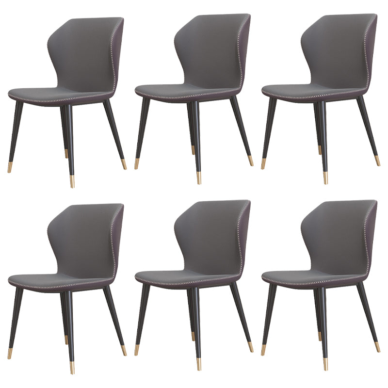 Contemporary Style Leather Dining Chairs Wingback Dining Armless Chair for Home Use Dark Gray 6 Piece Set Brass Gold Clearhalo ' kitchen&dining_furn' 'Dining Chairs' 'Dining Tables & Seating' 'dining_chair' 'furn' 'furn_dining_chair' 'Furniture' 'furniture_dining_chair' 'Kitchen & Dining Furniture' 'kitchen' 3852805