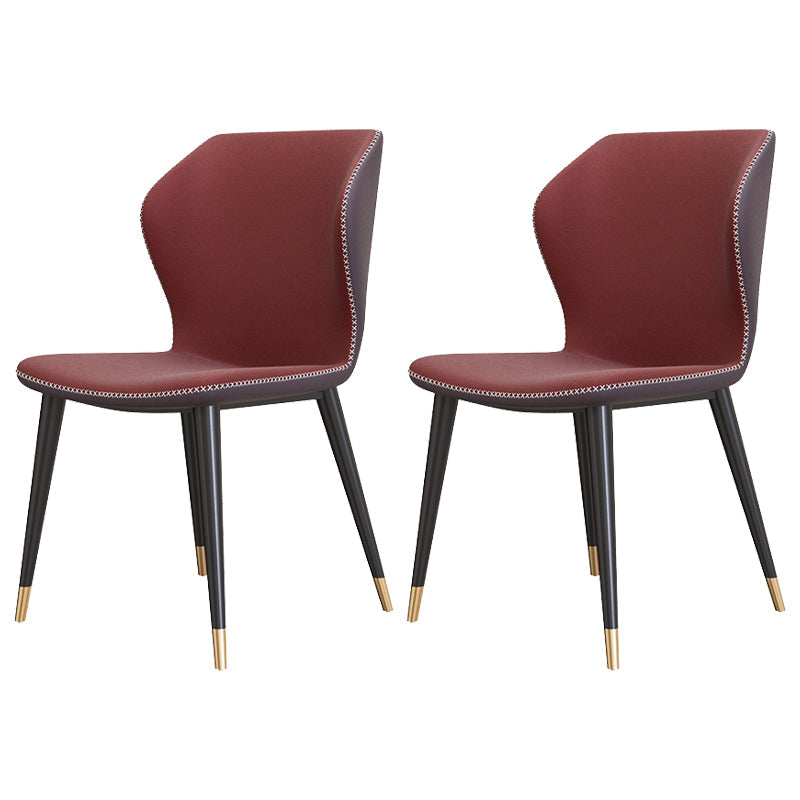 Contemporary Style Leather Dining Chairs Wingback Dining Armless Chair for Home Use Red 2 Piece Set Brass Gold Clearhalo ' kitchen&dining_furn' 'Dining Chairs' 'Dining Tables & Seating' 'dining_chair' 'furn' 'furn_dining_chair' 'Furniture' 'furniture_dining_chair' 'Kitchen & Dining Furniture' 'kitchen' 3852809