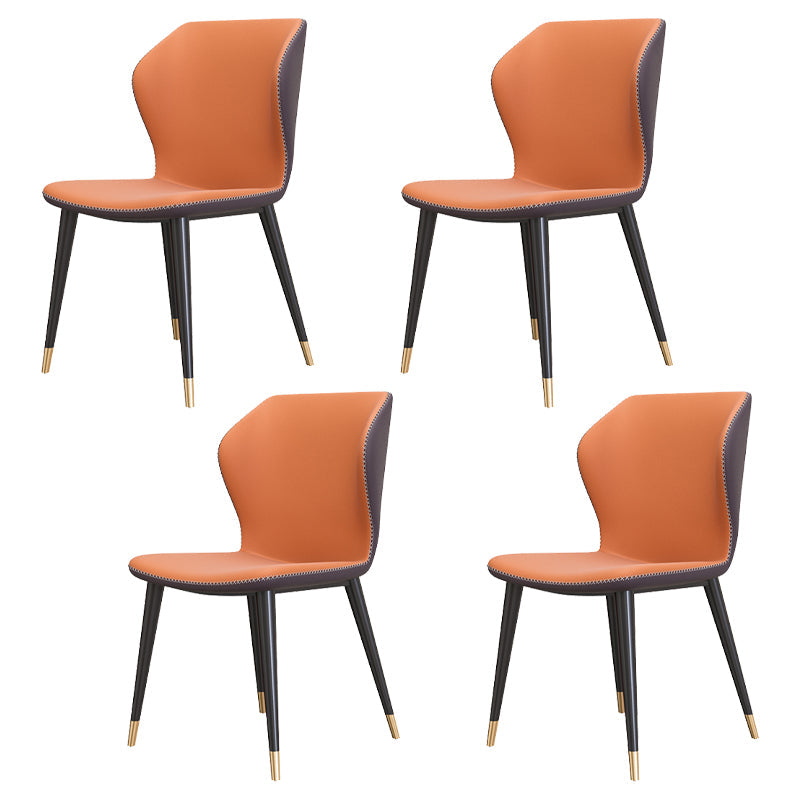 Contemporary Style Leather Dining Chairs Wingback Dining Armless Chair for Home Use Orange 4 Piece Set Brass Gold Clearhalo ' kitchen&dining_furn' 'Dining Chairs' 'Dining Tables & Seating' 'dining_chair' 'furn' 'furn_dining_chair' 'Furniture' 'furniture_dining_chair' 'Kitchen & Dining Furniture' 'kitchen' 3852816