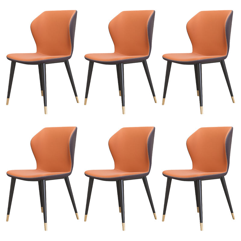 Contemporary Style Leather Dining Chairs Wingback Dining Armless Chair for Home Use Orange 6 Piece Set Brass Gold Clearhalo ' kitchen&dining_furn' 'Dining Chairs' 'Dining Tables & Seating' 'dining_chair' 'furn' 'furn_dining_chair' 'Furniture' 'furniture_dining_chair' 'Kitchen & Dining Furniture' 'kitchen' 3852817