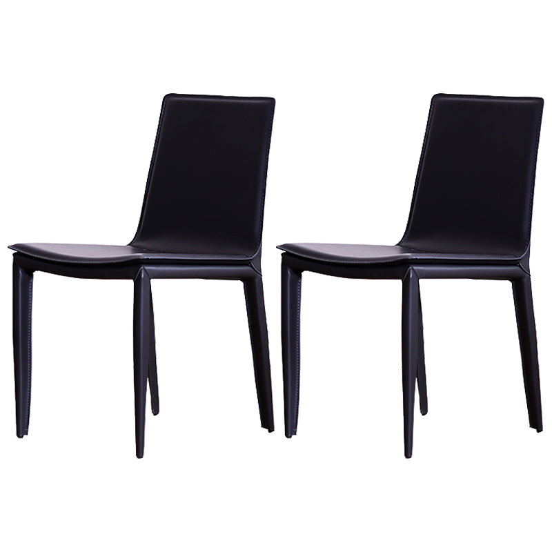 Contemporary Style Leather Dining Side Chair Solid Back Armless Side Chair Black 2 Piece Set Clearhalo ' kitchen&dining_furn' 'Dining Chairs' 'Dining Tables & Seating' 'dining_chair' 'furn' 'furn_dining_chair' 'Furniture' 'furniture_dining_chair' 'Kitchen & Dining Furniture' 'kitchen' 3852819