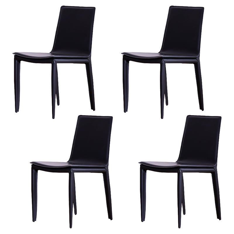Contemporary Style Leather Dining Side Chair Solid Back Armless Side Chair Black 4 Piece Set Clearhalo ' kitchen&dining_furn' 'Dining Chairs' 'Dining Tables & Seating' 'dining_chair' 'furn' 'furn_dining_chair' 'Furniture' 'furniture_dining_chair' 'Kitchen & Dining Furniture' 'kitchen' 3852821