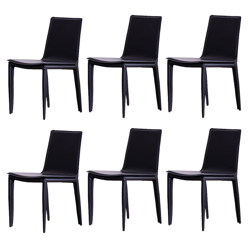 Contemporary Style Leather Dining Side Chair Solid Back Armless Side Chair Black 6 Piece Set Clearhalo ' kitchen&dining_furn' 'Dining Chairs' 'Dining Tables & Seating' 'dining_chair' 'furn' 'furn_dining_chair' 'Furniture' 'furniture_dining_chair' 'Kitchen & Dining Furniture' 'kitchen' 3852823