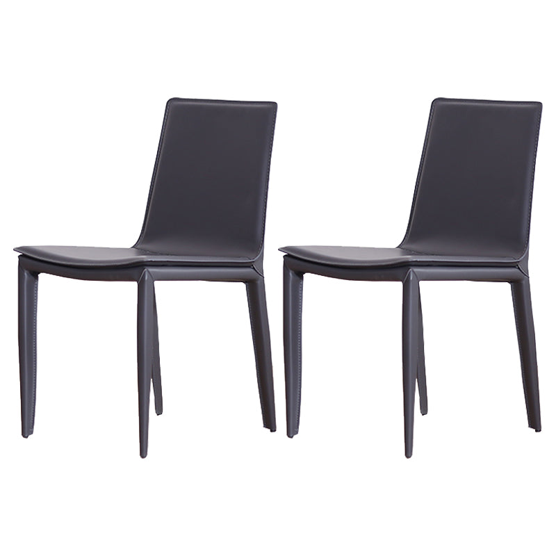 Contemporary Style Leather Dining Side Chair Solid Back Armless Side Chair Dark Gray 2 Piece Set Clearhalo ' kitchen&dining_furn' 'Dining Chairs' 'Dining Tables & Seating' 'dining_chair' 'furn' 'furn_dining_chair' 'Furniture' 'furniture_dining_chair' 'Kitchen & Dining Furniture' 'kitchen' 3852825