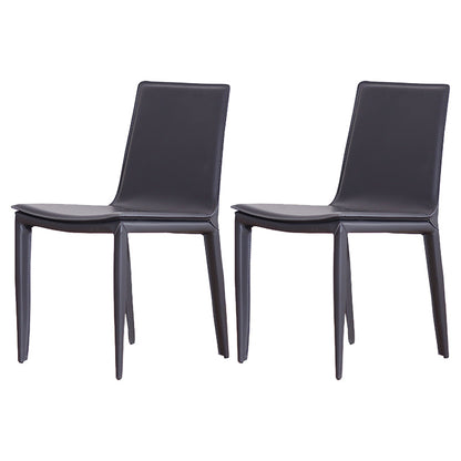 Contemporary Style Leather Dining Side Chair Solid Back Armless Side Chair Dark Gray 2 Piece Set Clearhalo ' kitchen&dining_furn' 'Dining Chairs' 'Dining Tables & Seating' 'dining_chair' 'furn' 'furn_dining_chair' 'Furniture' 'furniture_dining_chair' 'Kitchen & Dining Furniture' 'kitchen' 3852825