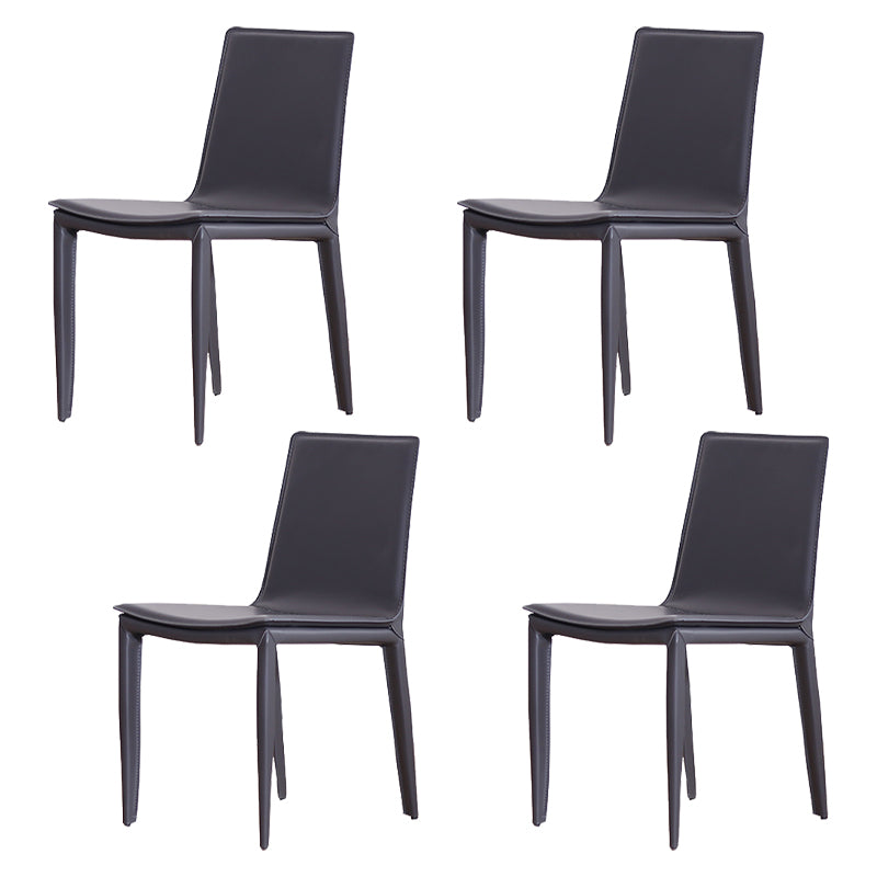 Contemporary Style Leather Dining Side Chair Solid Back Armless Side Chair Dark Gray 4 Piece Set Clearhalo ' kitchen&dining_furn' 'Dining Chairs' 'Dining Tables & Seating' 'dining_chair' 'furn' 'furn_dining_chair' 'Furniture' 'furniture_dining_chair' 'Kitchen & Dining Furniture' 'kitchen' 3852827