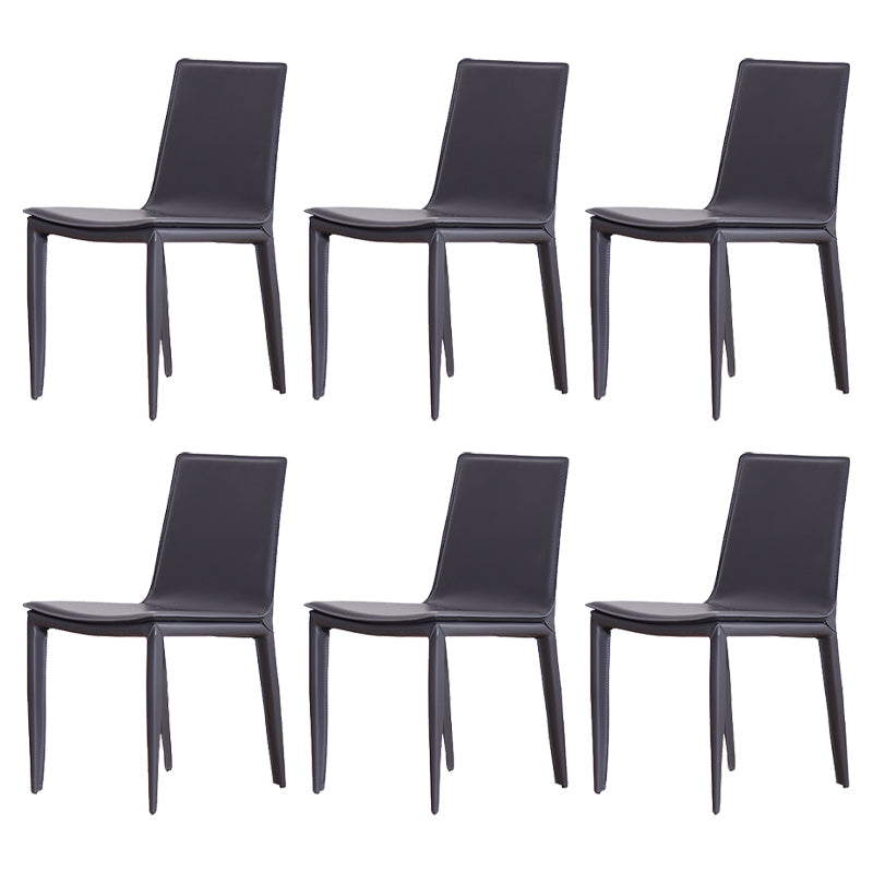Contemporary Style Leather Dining Side Chair Solid Back Armless Side Chair Dark Gray 6 Piece Set Clearhalo ' kitchen&dining_furn' 'Dining Chairs' 'Dining Tables & Seating' 'dining_chair' 'furn' 'furn_dining_chair' 'Furniture' 'furniture_dining_chair' 'Kitchen & Dining Furniture' 'kitchen' 3852829