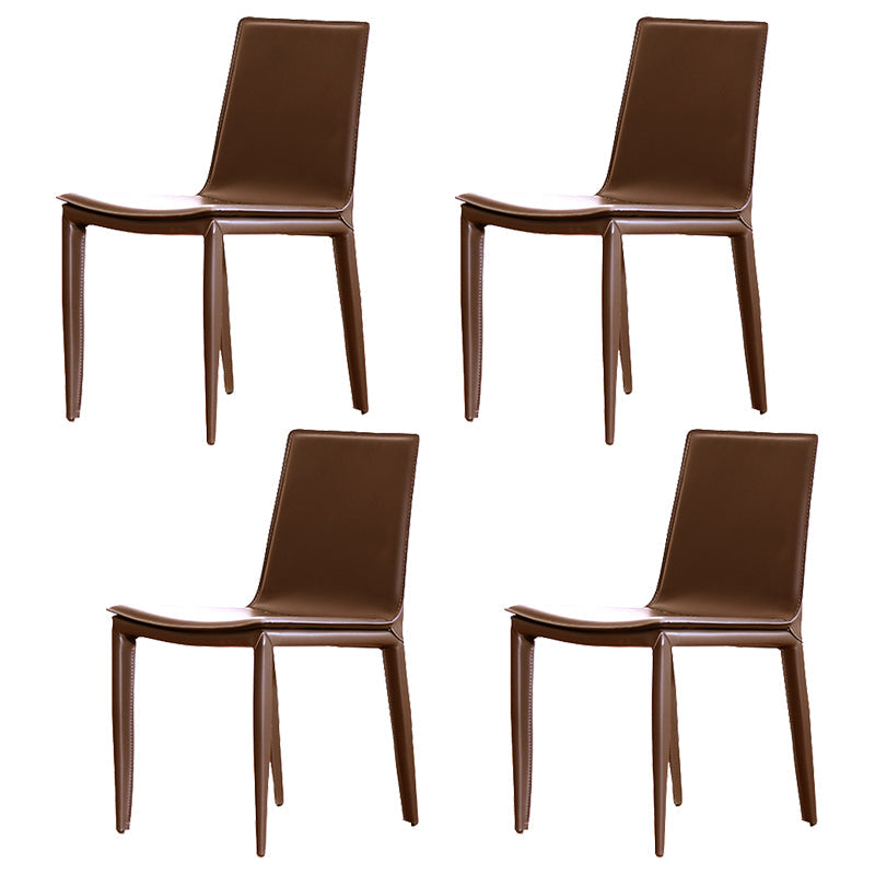 Contemporary Style Leather Dining Side Chair Solid Back Armless Side Chair Brown 4 Piece Set Clearhalo ' kitchen&dining_furn' 'Dining Chairs' 'Dining Tables & Seating' 'dining_chair' 'furn' 'furn_dining_chair' 'Furniture' 'furniture_dining_chair' 'Kitchen & Dining Furniture' 'kitchen' 3852832