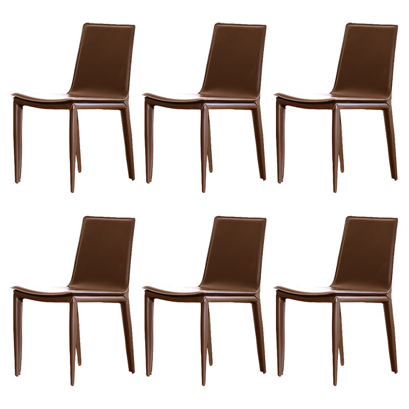Contemporary Style Leather Dining Side Chair Solid Back Armless Side Chair Brown 6 Piece Set Clearhalo ' kitchen&dining_furn' 'Dining Chairs' 'Dining Tables & Seating' 'dining_chair' 'furn' 'furn_dining_chair' 'Furniture' 'furniture_dining_chair' 'Kitchen & Dining Furniture' 'kitchen' 3852834