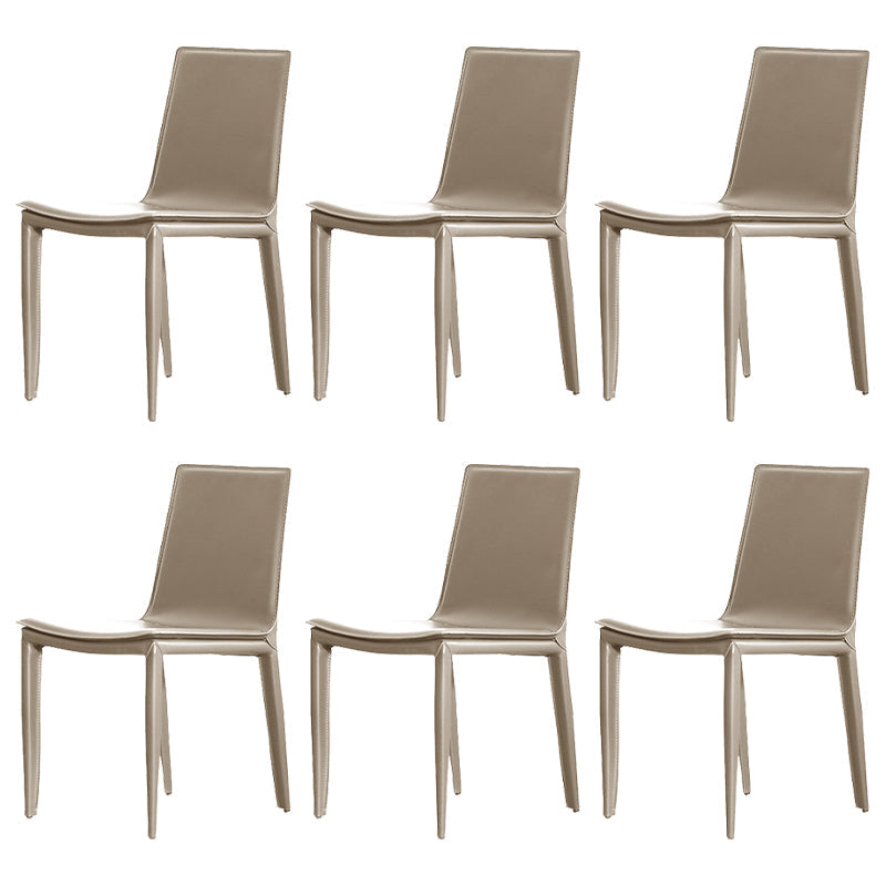 Contemporary Style Leather Dining Side Chair Solid Back Armless Side Chair Cream Gray 6 Piece Set Clearhalo ' kitchen&dining_furn' 'Dining Chairs' 'Dining Tables & Seating' 'dining_chair' 'furn' 'furn_dining_chair' 'Furniture' 'furniture_dining_chair' 'Kitchen & Dining Furniture' 'kitchen' 3852840