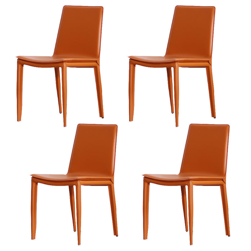 Contemporary Style Leather Dining Side Chair Solid Back Armless Side Chair Orange 4 Piece Set Clearhalo ' kitchen&dining_furn' 'Dining Chairs' 'Dining Tables & Seating' 'dining_chair' 'furn' 'furn_dining_chair' 'Furniture' 'furniture_dining_chair' 'Kitchen & Dining Furniture' 'kitchen' 3852844