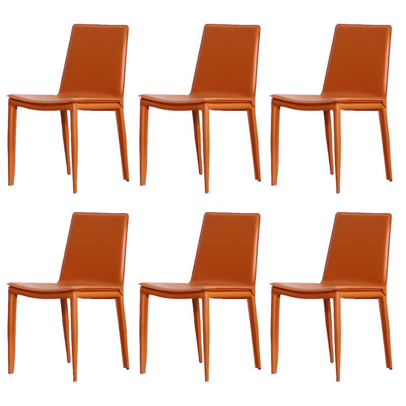 Contemporary Style Leather Dining Side Chair Solid Back Armless Side Chair Orange 6 Piece Set Clearhalo ' kitchen&dining_furn' 'Dining Chairs' 'Dining Tables & Seating' 'dining_chair' 'furn' 'furn_dining_chair' 'Furniture' 'furniture_dining_chair' 'Kitchen & Dining Furniture' 'kitchen' 3852845