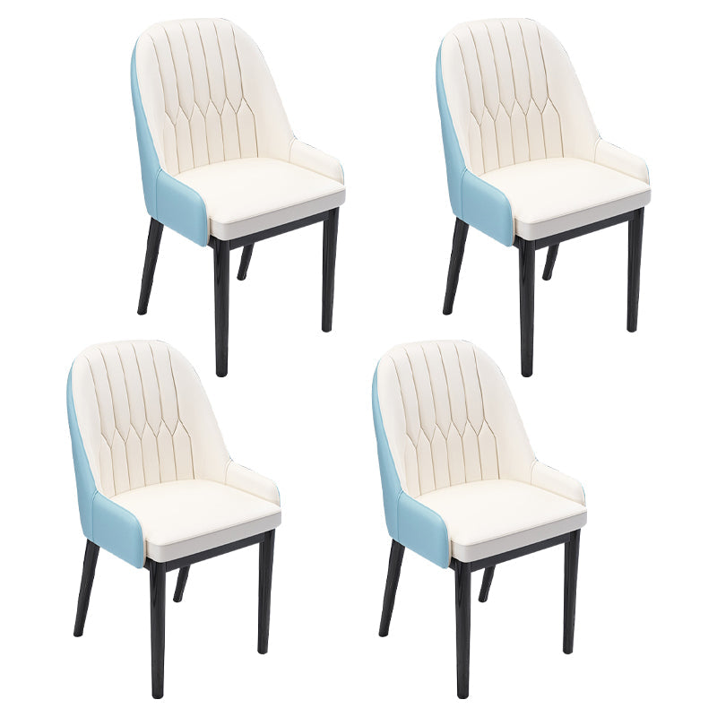 Nordic Style Metal Dining Chairs Home Cushioned Parsons Chair with Arm White-Blue 4 Piece Set Clearhalo ' kitchen&dining_furn' 'Dining Chairs' 'Dining Tables & Seating' 'dining_chair' 'furn' 'furn_dining_chair' 'Furniture' 'furniture_dining_chair' 'Kitchen & Dining Furniture' 'kitchen' 3852906