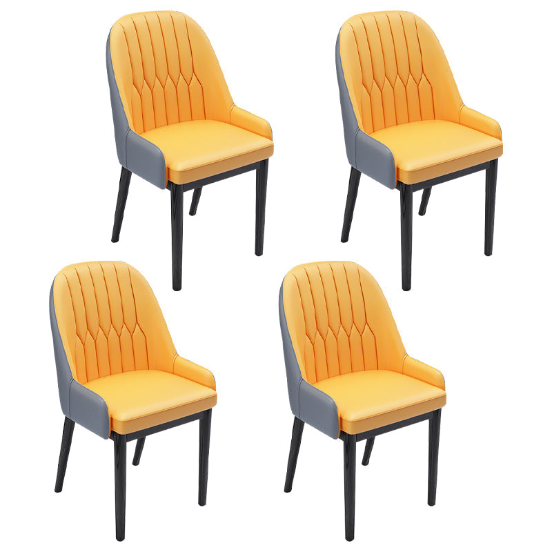 Nordic Style Metal Dining Chairs Home Cushioned Parsons Chair with Arm Yellow-Gray 4 Piece Set Clearhalo ' kitchen&dining_furn' 'Dining Chairs' 'Dining Tables & Seating' 'dining_chair' 'furn' 'furn_dining_chair' 'Furniture' 'furniture_dining_chair' 'Kitchen & Dining Furniture' 'kitchen' 3852912