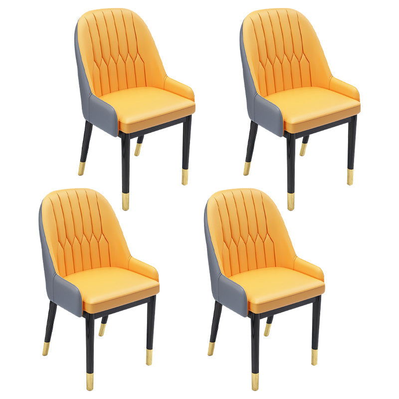Nordic Style Metal Dining Chairs Home Cushioned Parsons Chair with Arm Yellow 4 Piece Set Clearhalo ' kitchen&dining_furn' 'Dining Chairs' 'Dining Tables & Seating' 'dining_chair' 'furn' 'furn_dining_chair' 'Furniture' 'furniture_dining_chair' 'Kitchen & Dining Furniture' 'kitchen' 3852936