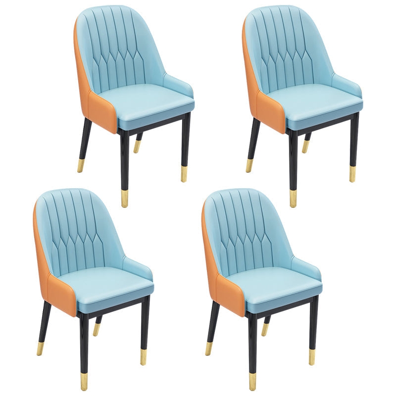 Nordic Style Metal Dining Chairs Home Cushioned Parsons Chair with Arm Light Blue 4 Piece Set Clearhalo ' kitchen&dining_furn' 'Dining Chairs' 'Dining Tables & Seating' 'dining_chair' 'furn' 'furn_dining_chair' 'Furniture' 'furniture_dining_chair' 'Kitchen & Dining Furniture' 'kitchen' 3852942