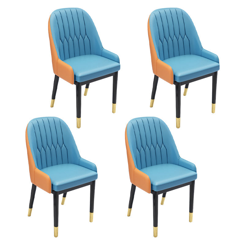 Nordic Style Metal Dining Chairs Home Cushioned Parsons Chair with Arm Dark Blue 4 Piece Set Clearhalo ' kitchen&dining_furn' 'Dining Chairs' 'Dining Tables & Seating' 'dining_chair' 'furn' 'furn_dining_chair' 'Furniture' 'furniture_dining_chair' 'Kitchen & Dining Furniture' 'kitchen' 3852951