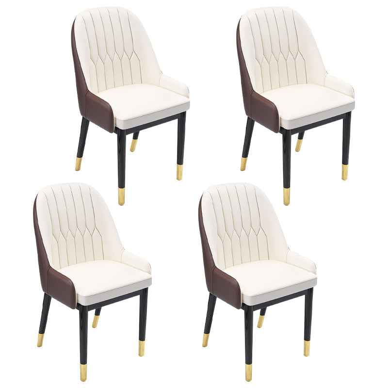Nordic Style Metal Dining Chairs Home Cushioned Parsons Chair with Arm White-Brown 4 Piece Set Clearhalo ' kitchen&dining_furn' 'Dining Chairs' 'Dining Tables & Seating' 'dining_chair' 'furn' 'furn_dining_chair' 'Furniture' 'furniture_dining_chair' 'Kitchen & Dining Furniture' 'kitchen' 3852954