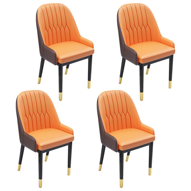 Nordic Style Metal Dining Chairs Home Cushioned Parsons Chair with Arm Khaki-Orange 4 Piece Set Clearhalo ' kitchen&dining_furn' 'Dining Chairs' 'Dining Tables & Seating' 'dining_chair' 'furn' 'furn_dining_chair' 'Furniture' 'furniture_dining_chair' 'Kitchen & Dining Furniture' 'kitchen' 3852957