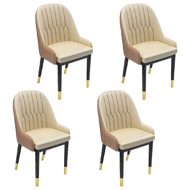 Nordic Style Metal Dining Chairs Home Cushioned Parsons Chair with Arm Beige-Coffee 4 Piece Set Clearhalo ' kitchen&dining_furn' 'Dining Chairs' 'Dining Tables & Seating' 'dining_chair' 'furn' 'furn_dining_chair' 'Furniture' 'furniture_dining_chair' 'Kitchen & Dining Furniture' 'kitchen' 3852960
