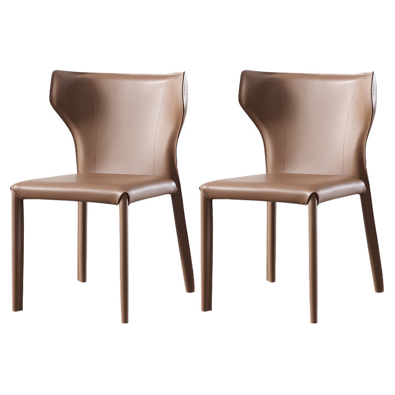 Saddle Leather Designer Style Home Side Chair Matte Finish Wingback Dining Chair Brown 2 Piece Set Clearhalo ' kitchen&dining_furn' 'Dining Chairs' 'Dining Tables & Seating' 'dining_chair' 'furn' 'furn_dining_chair' 'Furniture' 'furniture_dining_chair' 'Kitchen & Dining Furniture' 'kitchen' 3853033