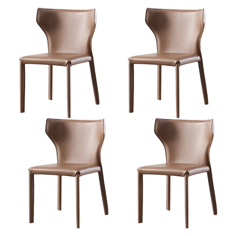 Saddle Leather Designer Style Home Side Chair Matte Finish Wingback Dining Chair Brown 4 Piece Set Clearhalo ' kitchen&dining_furn' 'Dining Chairs' 'Dining Tables & Seating' 'dining_chair' 'furn' 'furn_dining_chair' 'Furniture' 'furniture_dining_chair' 'Kitchen & Dining Furniture' 'kitchen' 3853034