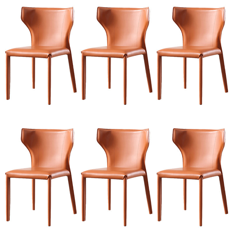 Saddle Leather Designer Style Home Side Chair Matte Finish Wingback Dining Chair Orange 6 Piece Set Clearhalo ' kitchen&dining_furn' 'Dining Chairs' 'Dining Tables & Seating' 'dining_chair' 'furn' 'furn_dining_chair' 'Furniture' 'furniture_dining_chair' 'Kitchen & Dining Furniture' 'kitchen' 3853047
