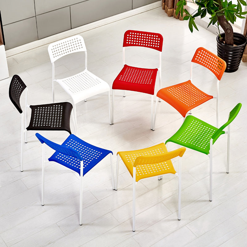 Contemporary Metal Dining Room Chairs Plastic Open Back Dining Side Armless Chair Clearhalo ' kitchen&dining_furn' 'Dining Chairs' 'Dining Tables & Seating' 'dining_chair' 'furn' 'furn_dining_chair' 'Furniture' 'furniture_dining_chair' 'Kitchen & Dining Furniture' 'kitchen' 3853122