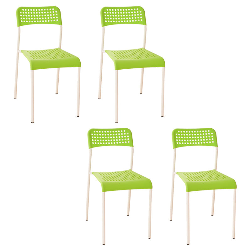 Contemporary Metal Dining Room Chairs Plastic Open Back Dining Side Armless Chair White-Green 4 Piece Set Clearhalo ' kitchen&dining_furn' 'Dining Chairs' 'Dining Tables & Seating' 'dining_chair' 'furn' 'furn_dining_chair' 'Furniture' 'furniture_dining_chair' 'Kitchen & Dining Furniture' 'kitchen' 3853126