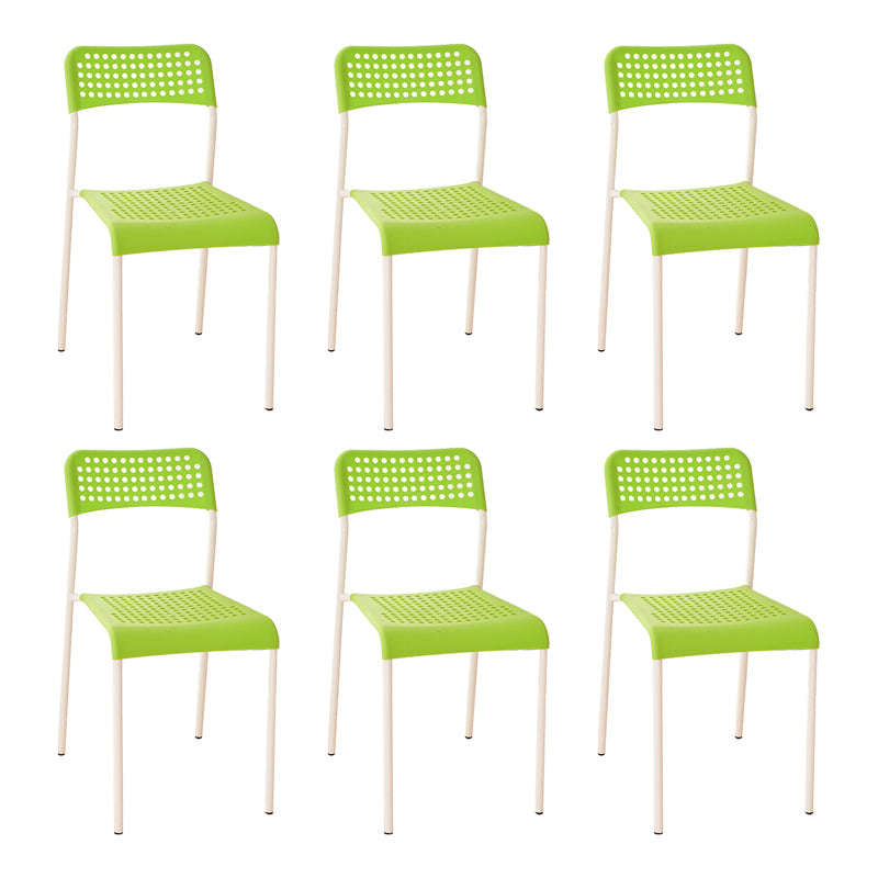 Contemporary Metal Dining Room Chairs Plastic Open Back Dining Side Armless Chair White-Green 6 Piece Set Clearhalo ' kitchen&dining_furn' 'Dining Chairs' 'Dining Tables & Seating' 'dining_chair' 'furn' 'furn_dining_chair' 'Furniture' 'furniture_dining_chair' 'Kitchen & Dining Furniture' 'kitchen' 3853129