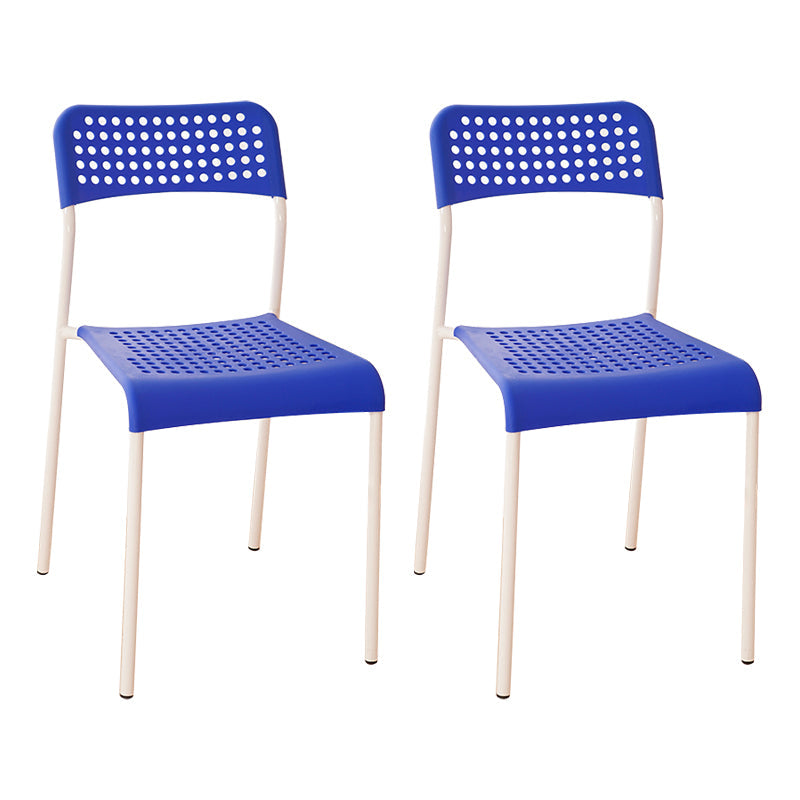 Contemporary Metal Dining Room Chairs Plastic Open Back Dining Side Armless Chair White-Blue 2 Piece Set Clearhalo ' kitchen&dining_furn' 'Dining Chairs' 'Dining Tables & Seating' 'dining_chair' 'furn' 'furn_dining_chair' 'Furniture' 'furniture_dining_chair' 'Kitchen & Dining Furniture' 'kitchen' 3853131