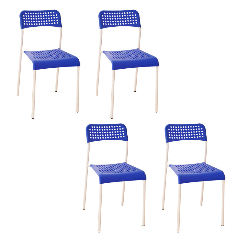 Contemporary Metal Dining Room Chairs Plastic Open Back Dining Side Armless Chair White-Blue 4 Piece Set Clearhalo ' kitchen&dining_furn' 'Dining Chairs' 'Dining Tables & Seating' 'dining_chair' 'furn' 'furn_dining_chair' 'Furniture' 'furniture_dining_chair' 'Kitchen & Dining Furniture' 'kitchen' 3853133