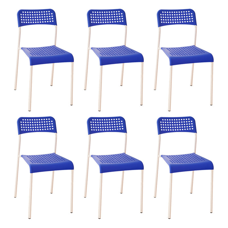 Contemporary Metal Dining Room Chairs Plastic Open Back Dining Side Armless Chair White-Blue 6 Piece Set Clearhalo ' kitchen&dining_furn' 'Dining Chairs' 'Dining Tables & Seating' 'dining_chair' 'furn' 'furn_dining_chair' 'Furniture' 'furniture_dining_chair' 'Kitchen & Dining Furniture' 'kitchen' 3853135
