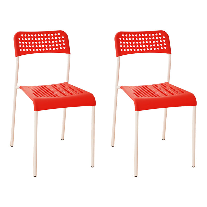 Contemporary Metal Dining Room Chairs Plastic Open Back Dining Side Armless Chair White-Red 2 Piece Set Clearhalo ' kitchen&dining_furn' 'Dining Chairs' 'Dining Tables & Seating' 'dining_chair' 'furn' 'furn_dining_chair' 'Furniture' 'furniture_dining_chair' 'Kitchen & Dining Furniture' 'kitchen' 3853136