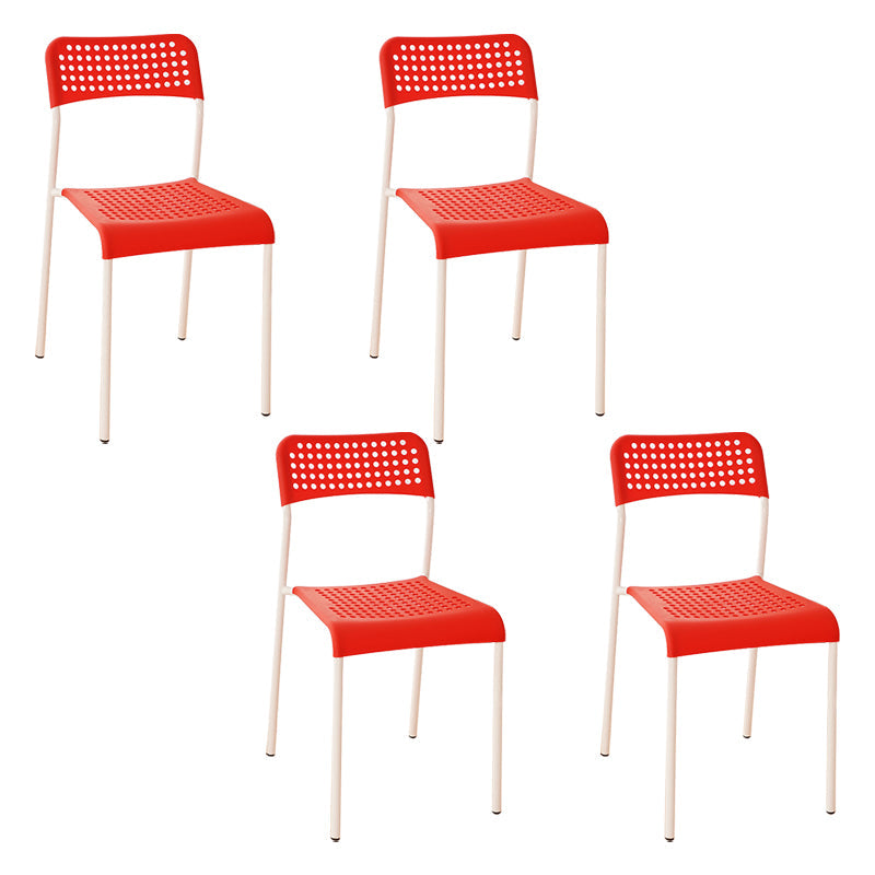 Contemporary Metal Dining Room Chairs Plastic Open Back Dining Side Armless Chair White-Red 4 Piece Set Clearhalo ' kitchen&dining_furn' 'Dining Chairs' 'Dining Tables & Seating' 'dining_chair' 'furn' 'furn_dining_chair' 'Furniture' 'furniture_dining_chair' 'Kitchen & Dining Furniture' 'kitchen' 3853138