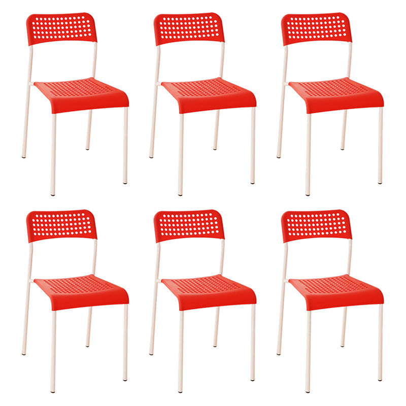Contemporary Metal Dining Room Chairs Plastic Open Back Dining Side Armless Chair White-Red 6 Piece Set Clearhalo ' kitchen&dining_furn' 'Dining Chairs' 'Dining Tables & Seating' 'dining_chair' 'furn' 'furn_dining_chair' 'Furniture' 'furniture_dining_chair' 'Kitchen & Dining Furniture' 'kitchen' 3853140