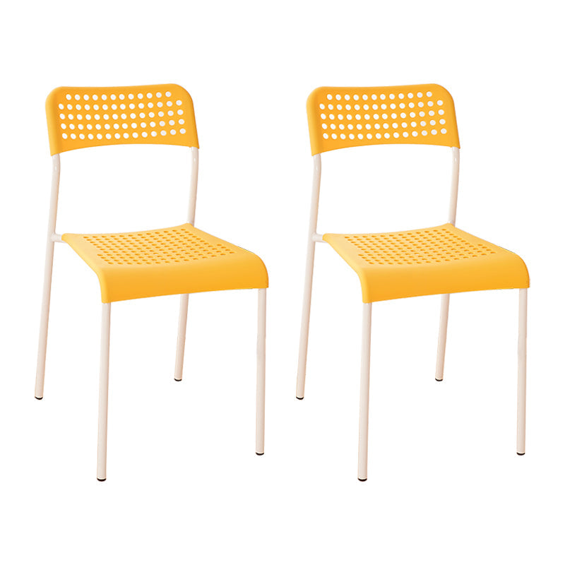 Contemporary Metal Dining Room Chairs Plastic Open Back Dining Side Armless Chair White-Yellow 2 Piece Set Clearhalo ' kitchen&dining_furn' 'Dining Chairs' 'Dining Tables & Seating' 'dining_chair' 'furn' 'furn_dining_chair' 'Furniture' 'furniture_dining_chair' 'Kitchen & Dining Furniture' 'kitchen' 3853142